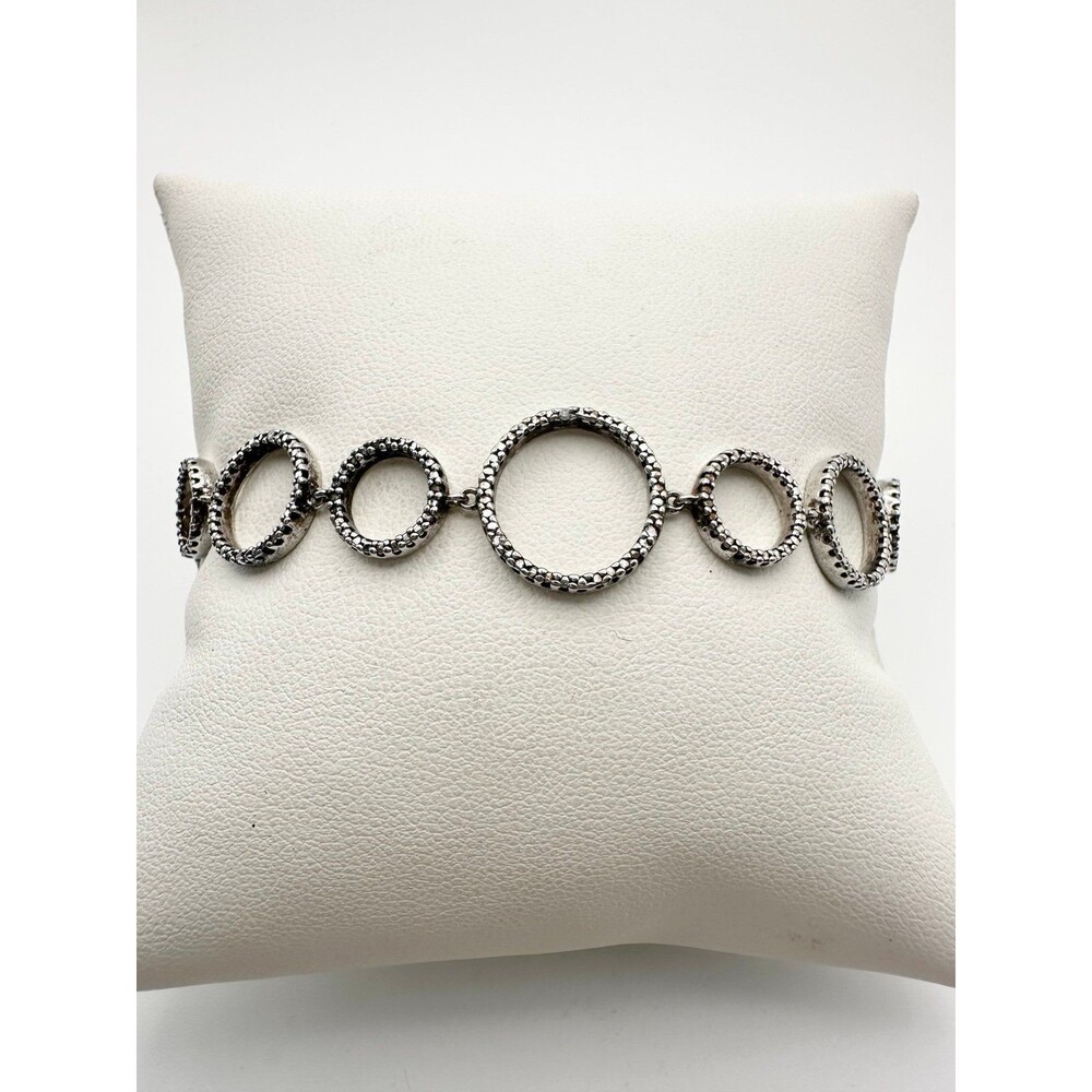 925 sterling silver genuine diamond circle link toggle Bracelet 7.5”